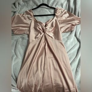 Express (off the shoulder) Light Pink Satin Dress